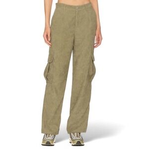 Super Down Cargo Pants Womens Small Green Thin‎ Lightweight Corduroy Stretch NEW